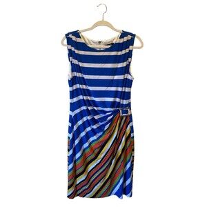 Tahari Matte Jersey Dress Womens Size 12 Multicolor Striped Lined Sleeveless